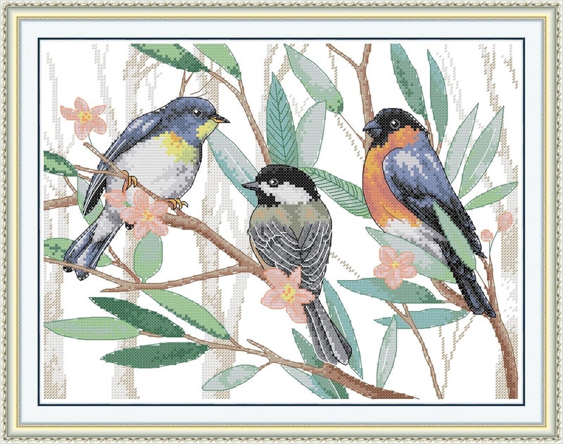 Maydiyer Counted Cross Stitch Kits for Adults,14CT Unprinted Pattern Embroidery Kits for Beginners,Easy Cross-Stitch Set DMC Threads Needlework-'Three Little Birds 15''×11.8' - Image 1